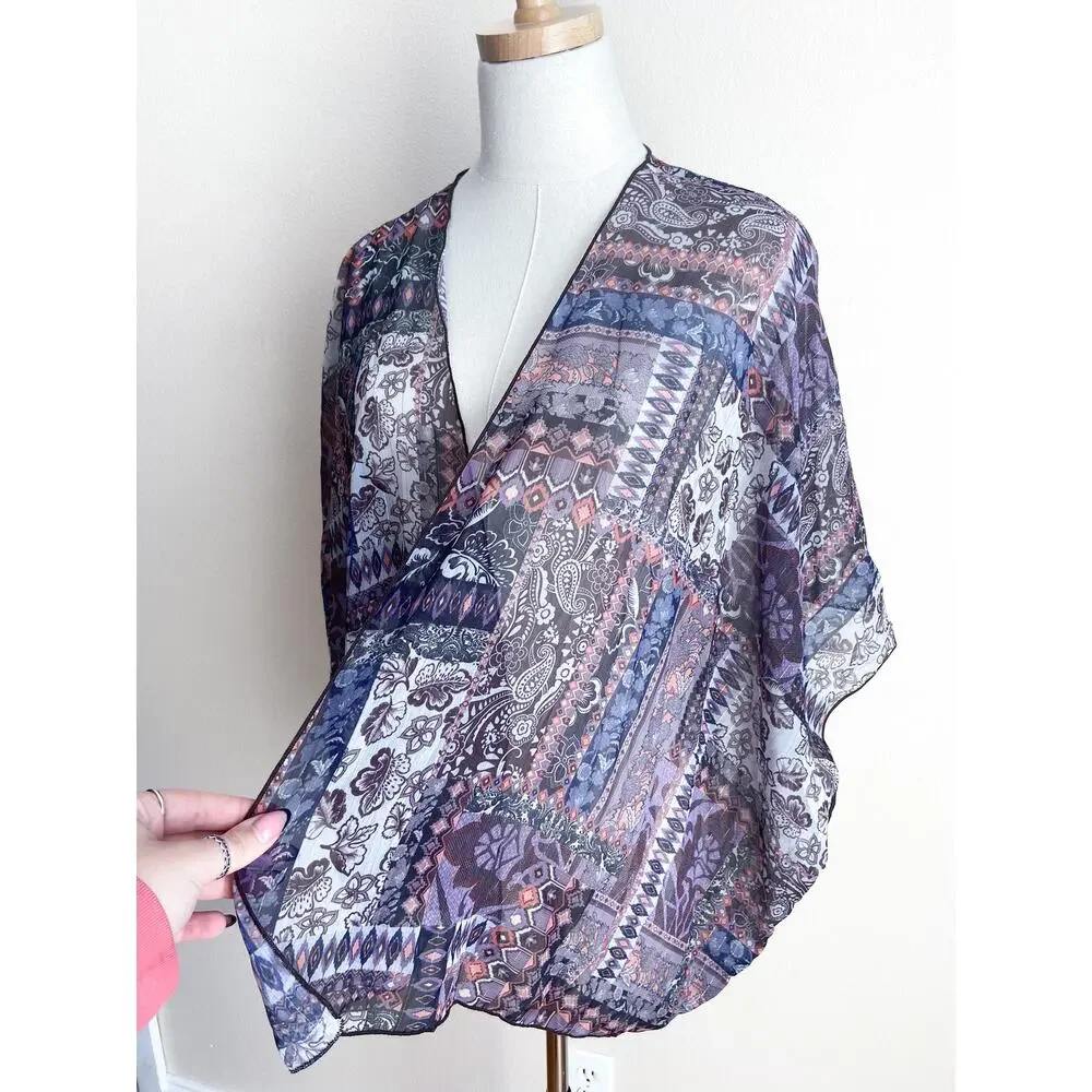 Y2K Wet Seal Purple Lightweight Shawl Wrap OS Paisley Floral